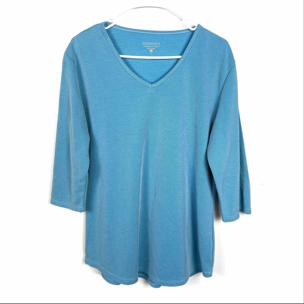 ❗️SEG’MENTS Womens Tee Top Blue Large 3/4 Sleeve Casual